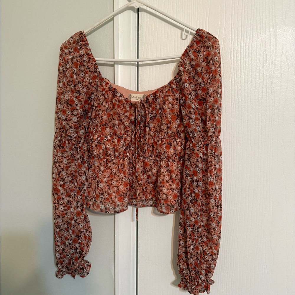 Altar'd State Rust Floral Long Sleeve Peasant Blouse